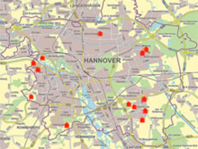 Kartenausschnitt mit den Baugebieten in Hannover