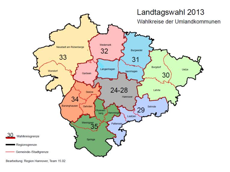 Wahlkreiskarte der Region Hannover