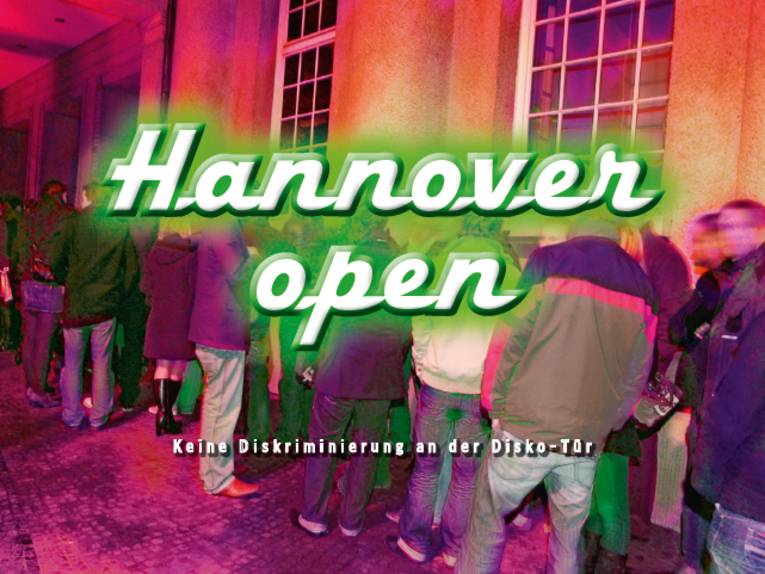Vorderseite der Postkarte zur Kampagne "Hannover open - Keine Diskriminierung an der Disko-Tür"
