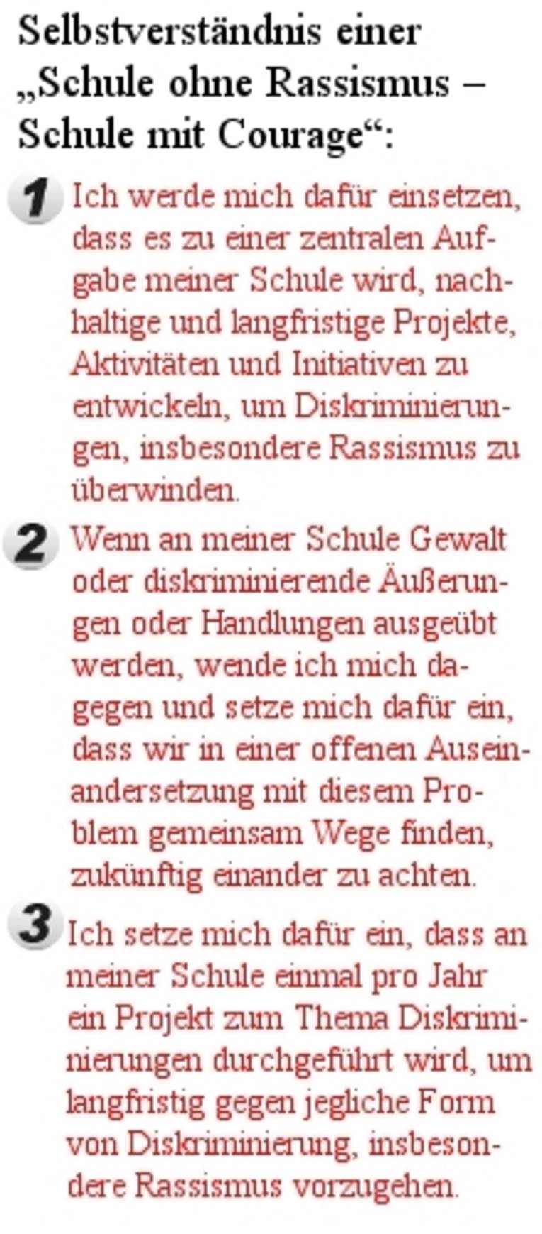 Die drei Regeln von Schule ohne Rassismus - Schule mit Courage