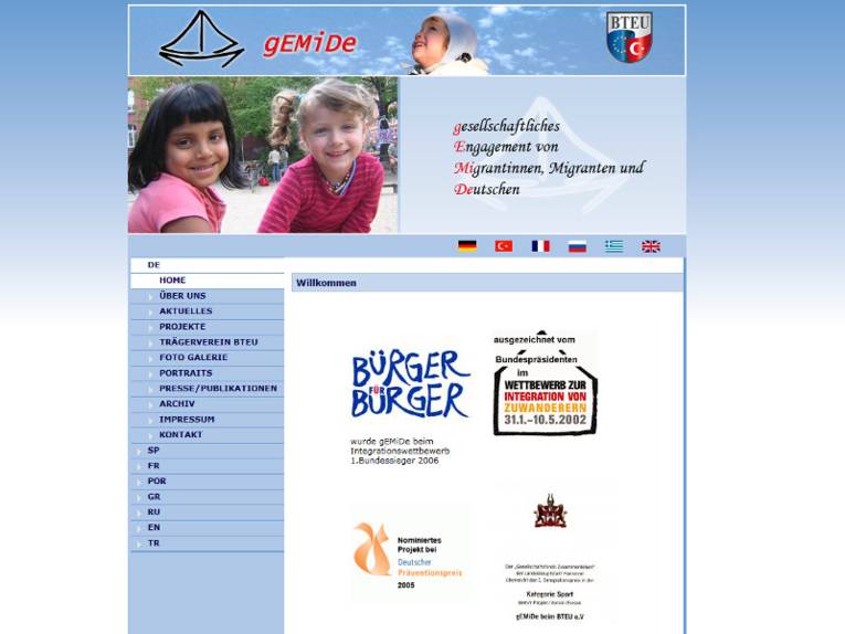 Screenshot der Homepage von Gemide