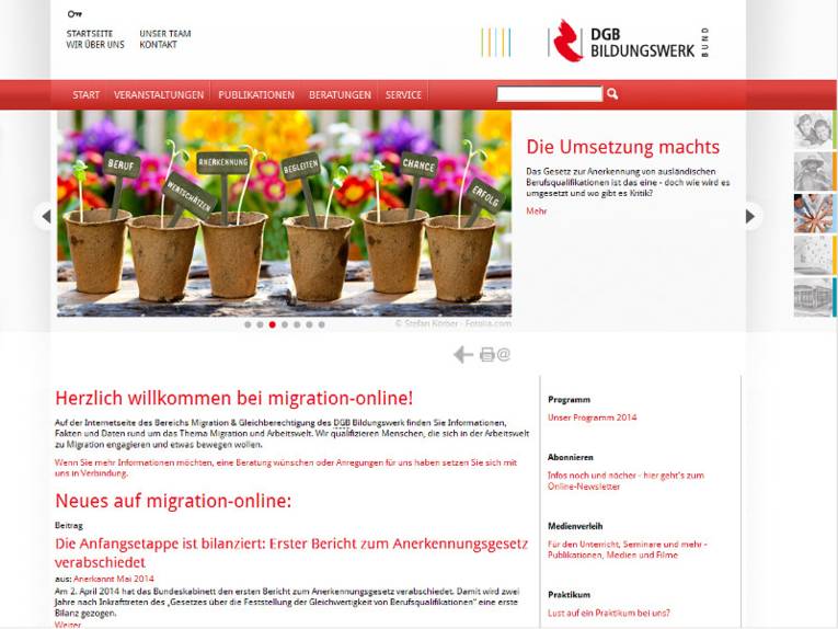 Screenshot der Homepage von Migration Online (21.05.2014)