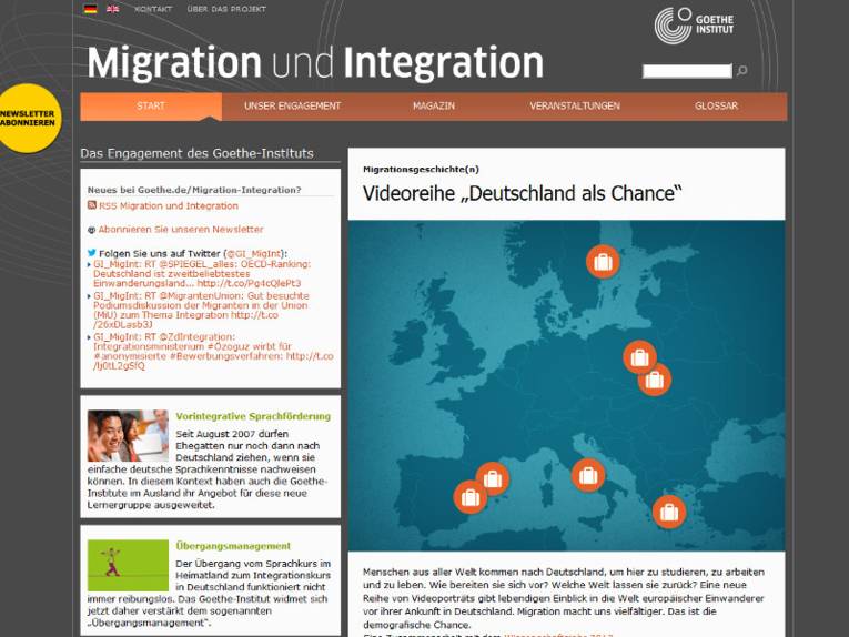 Screenshot der Homepage Migration und Integration des Goethe-Instituts