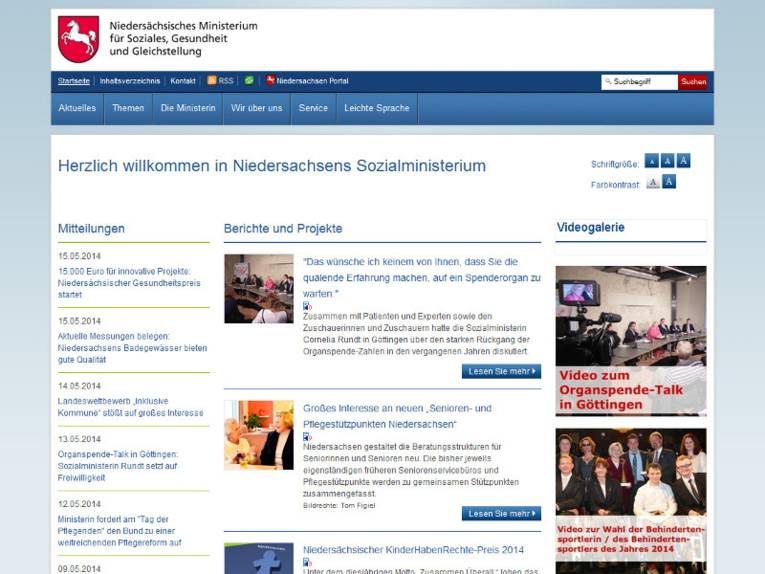 Screenshot des Ministerium für Soziales und Integration