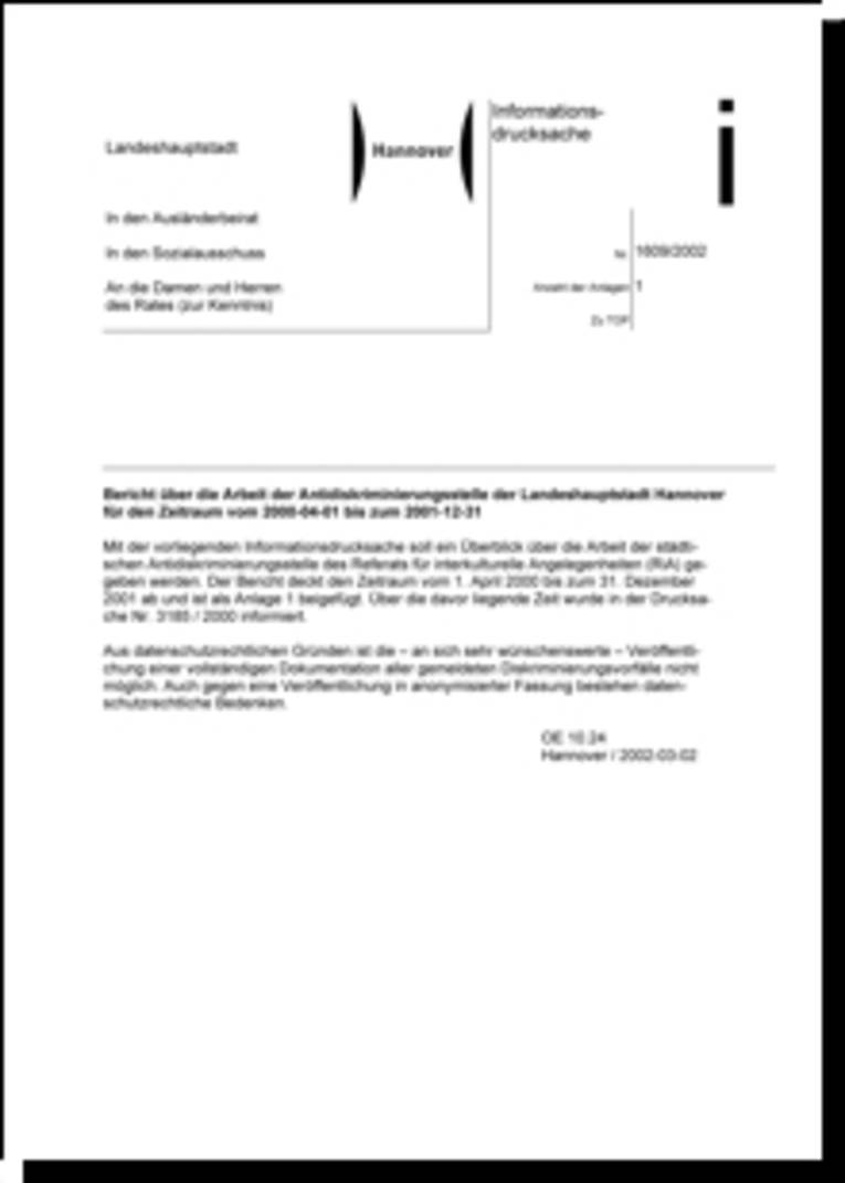 Titelseite des Arbeitsberichts der Antidiskriminierungsstelle für 2002-2005