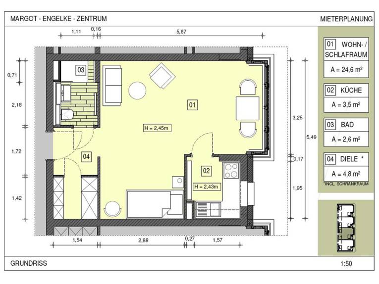 Grundriss eines Apartments Typ 3 im Margot-Engelke-Zentrum