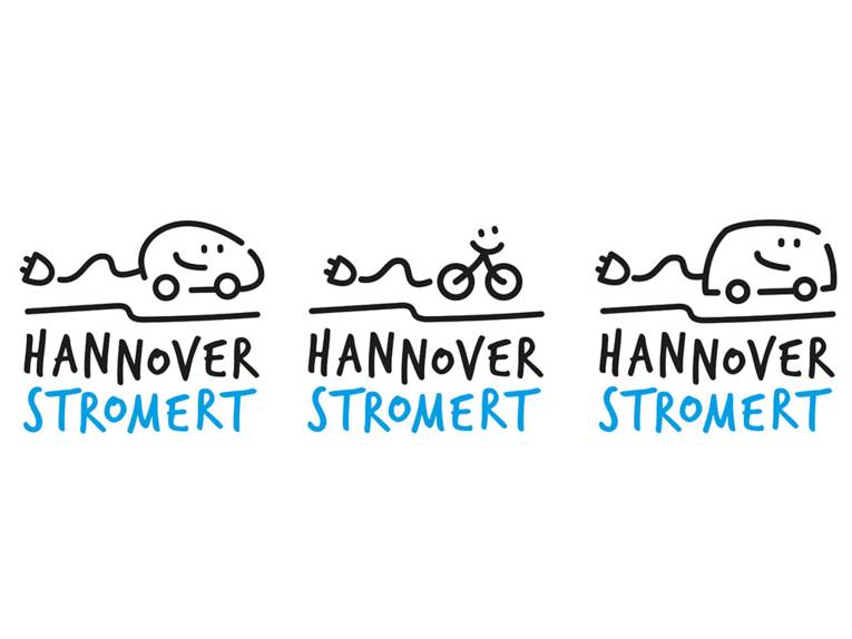 Die drei Marken der Kampagne "Hannover stromert" Auto, Fahrrad und Bus/Lastwagen