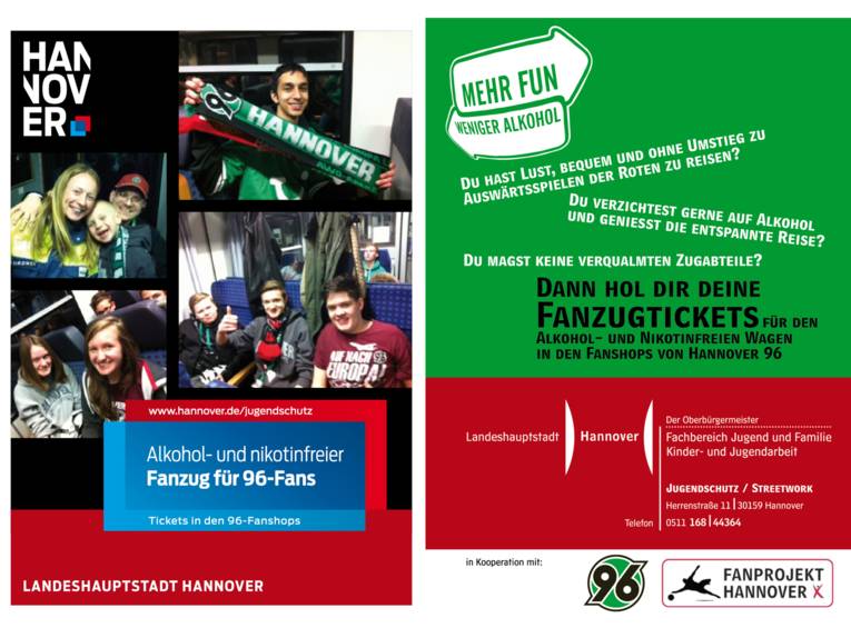 Flyer zum Alkohol- und Nikotinfreien Fanzug für 96-Fans