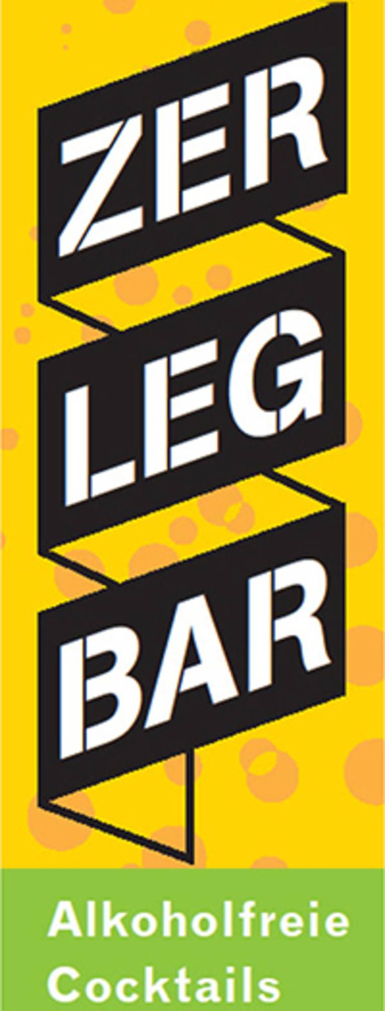 Ein grafisches Element, das das Wort Zerlegbar als Zickzack-Element zeigt und auf Cocktails ohne Alkohol verweist