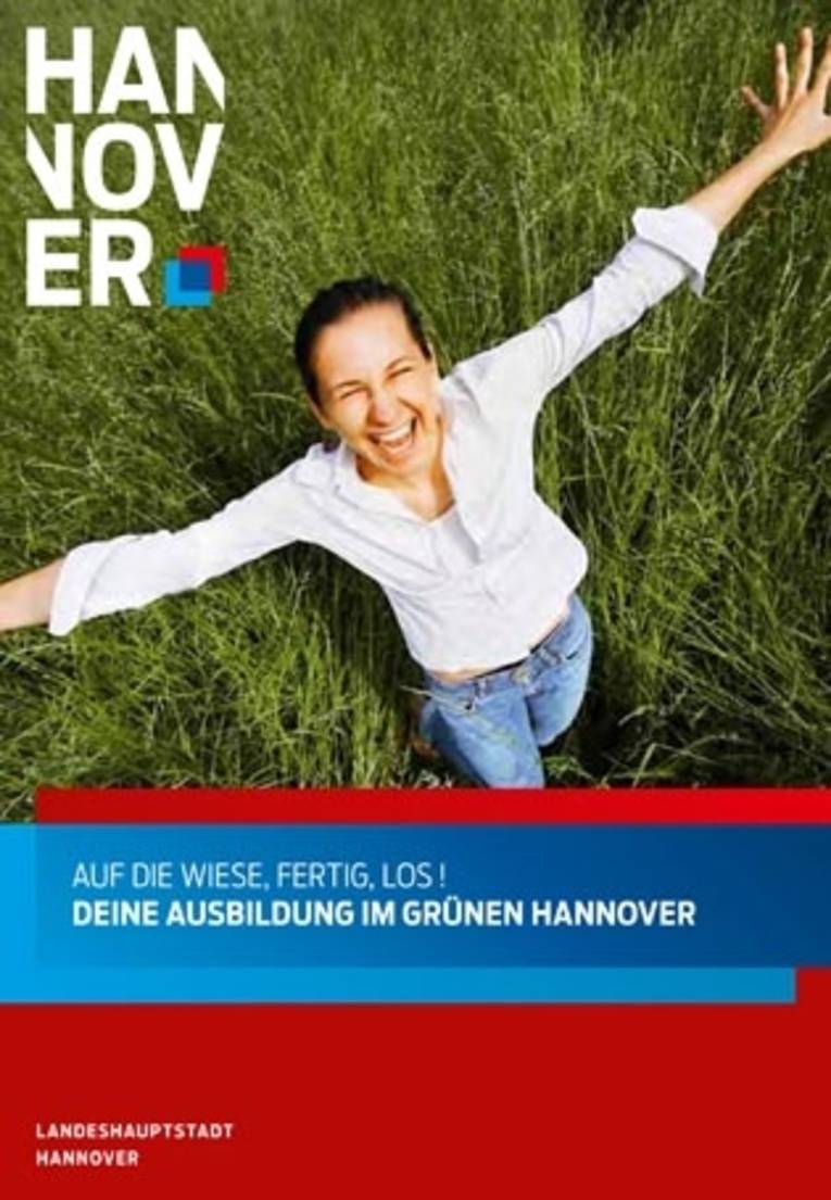 Die Titelseite der Broschüre „Auf die Wiese, fertig los! Ausbildung im grünen Hannover“