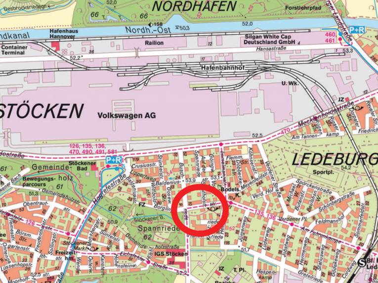 Stadtplanausschnitt vom Baugebiet Kreuzriede in Ledeburg