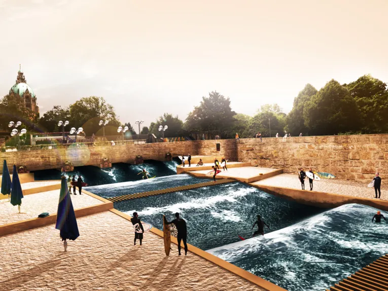 Visualisierung des Projektes "Leinewelle" in Hannover.