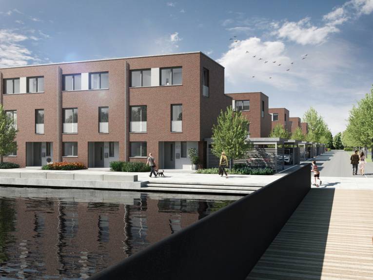 Grafik einer modernen Wohnsiedlung.