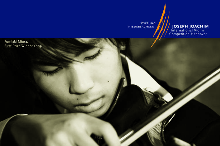 Plakat Internationaler Joseph Joachim Violinwettbewerb mit Portrait des ersten Preisträgers des Wettbewerbs 2009, Fumiaki Miura