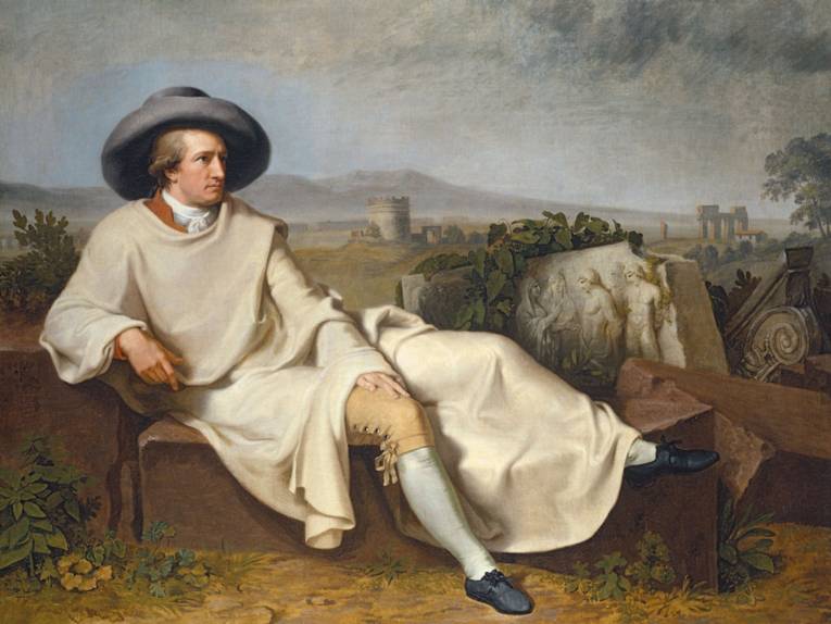 Gemälde mit liegendem Mann: Goethe in der Campagna