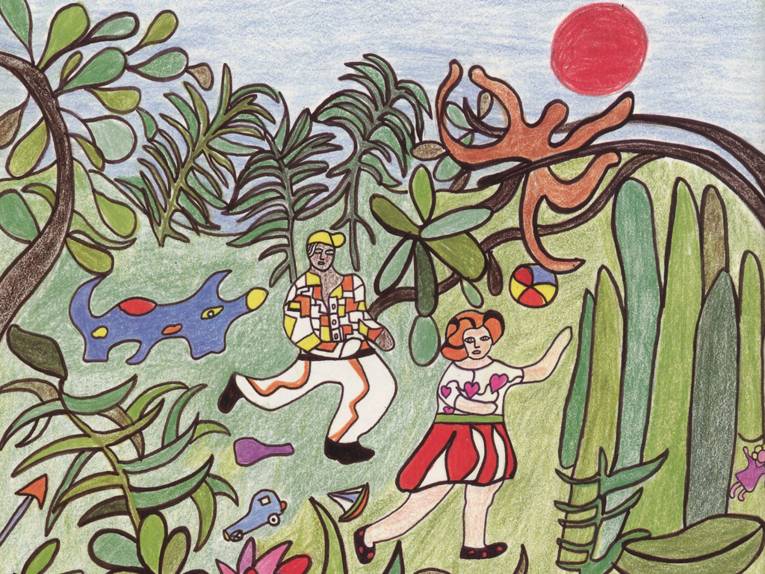 Eine Lithografie (buntes Bild) gemalt von Niki de Saint Phalle.