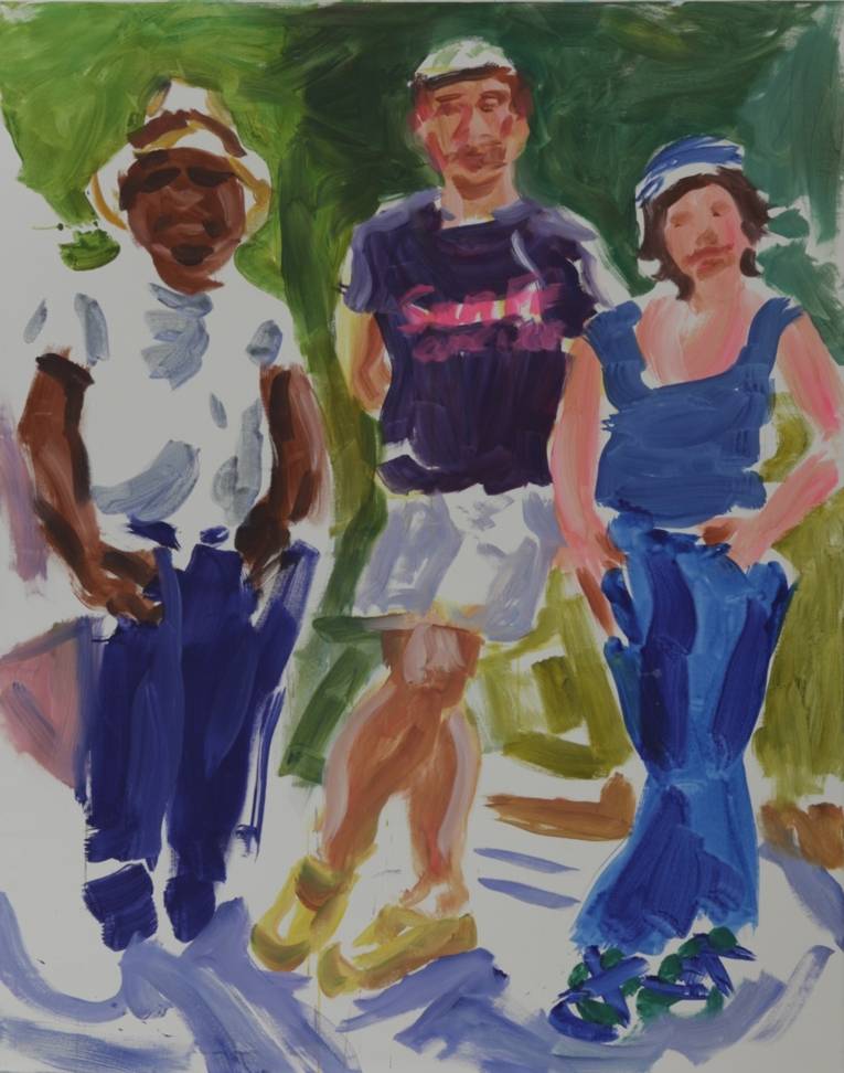 Painting of two men and a women in casual summer dresses.