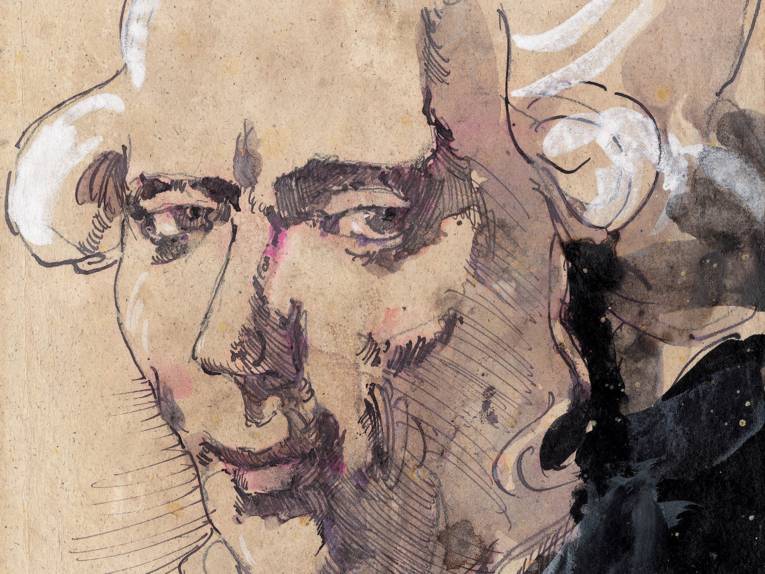 Gezeichnetes Porträt eines Mannes mit Perücke