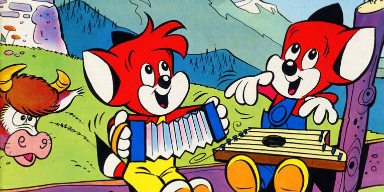 Titelbild eines Comichefts, das zwei Fantasie-Figuren mit Musikinstrumenten zeigt.