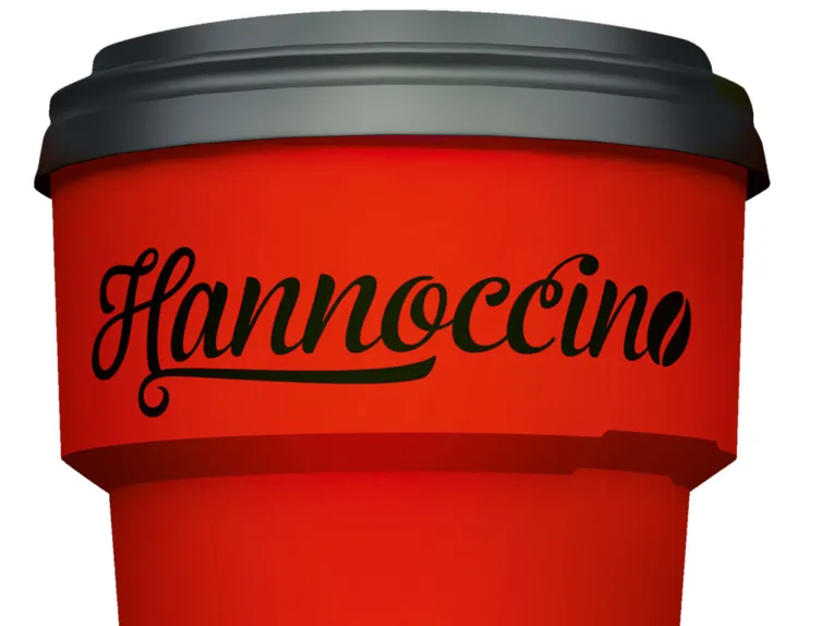 Teil eines Bechers mit der Aufschrift "Hannoccino"