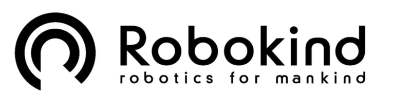 Logo mit zwei unten offenen Kreisen und der Schrift Robokind robotics for mankind