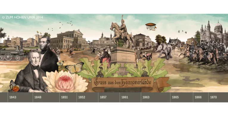 Collage mit Bildern aus Hannovers Stadtgeschichte.