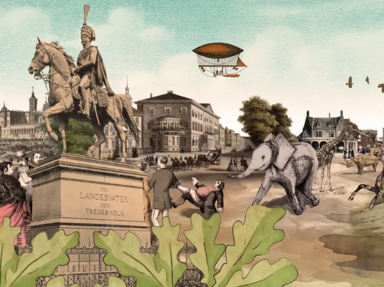 Collage mit Bildern aus Hannovers Stadtgeschichte.