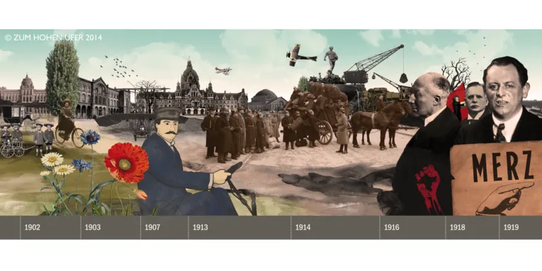Collage mit Bildern aus Hannovers Stadtgeschichte.