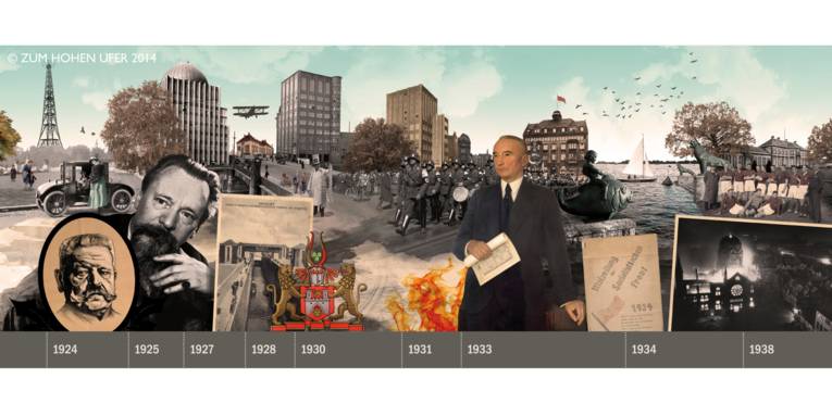 Collage mit Bildern aus Hannovers Stadtgeschichte.