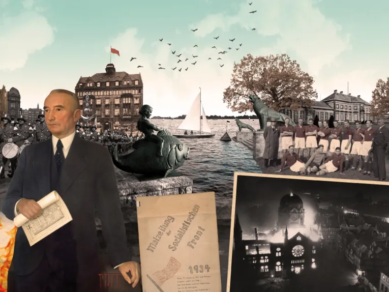 Collage mit Bildern aus Hannovers Stadtgeschichte.