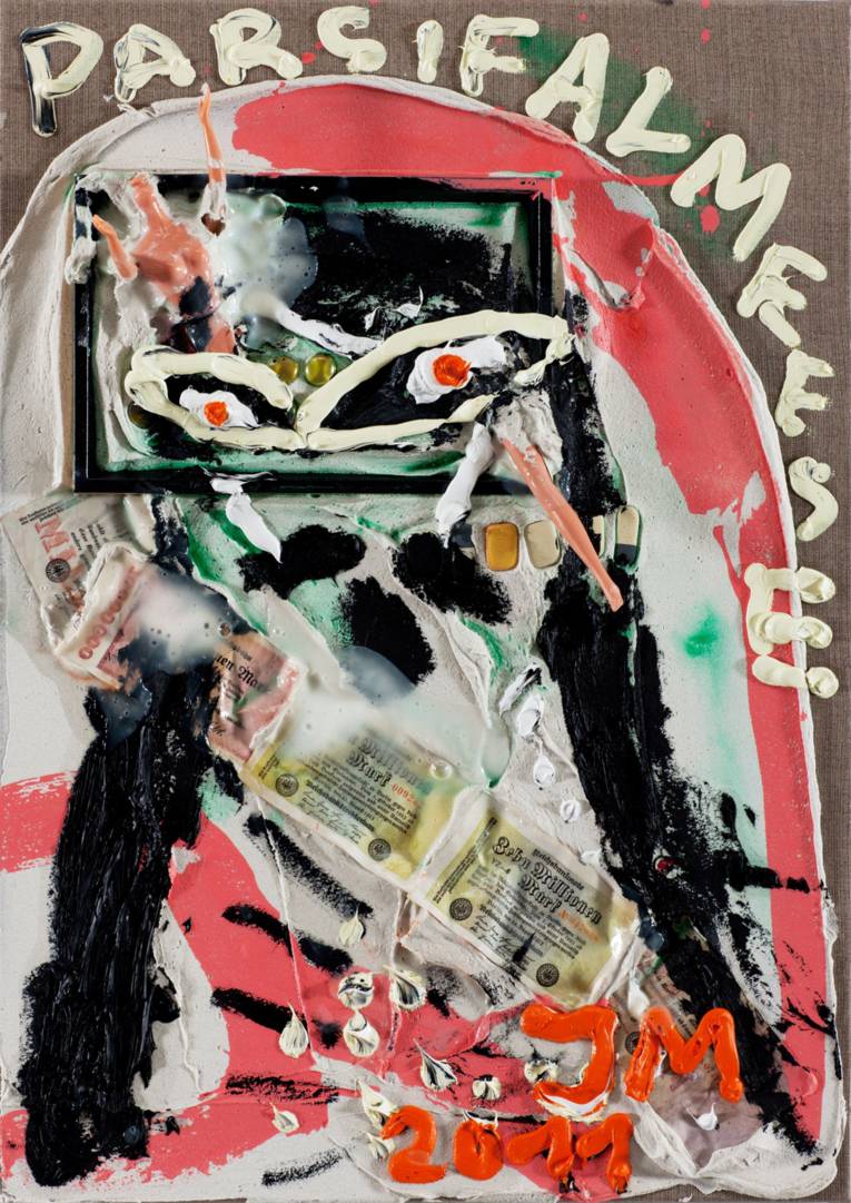 Jonathan Meese (*1970 Tokio), Kein Club, 2011, Öl, Acryl-Spachtel, Acryl mit mixed media auf Leinwand, 70,3 x 50 x 2,3 cm © VG Bild-Kunst, Bonn 2014