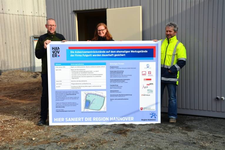 Bauschild mit drei Personen