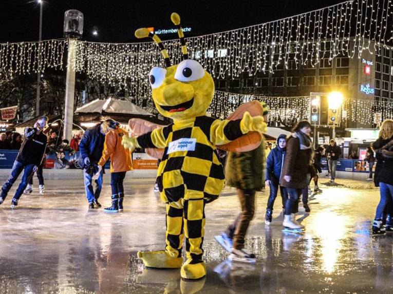 Menschen auf einer Eislaufbahn. 