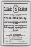 Aufruf zur Maifeier 1914 im Ballhof, abgedruckt in: Sozialdemokratische Tageszeitung „Volkswille“ (26.04.1914)