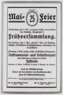 Aufruf zur Maifeier 1914 im Ballhof, abgedruckt in: Sozialdemokratische Tageszeitung &bdquo;Volkswille&ldquo; (26.04.1914)