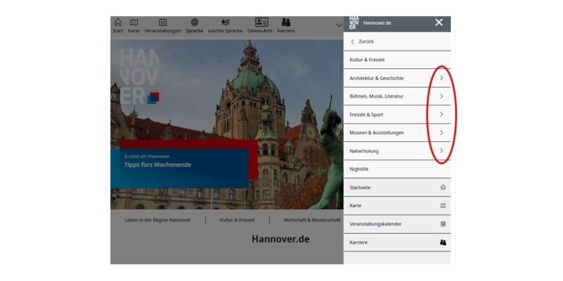 Pfeil im Navigationsmen&uuml;.