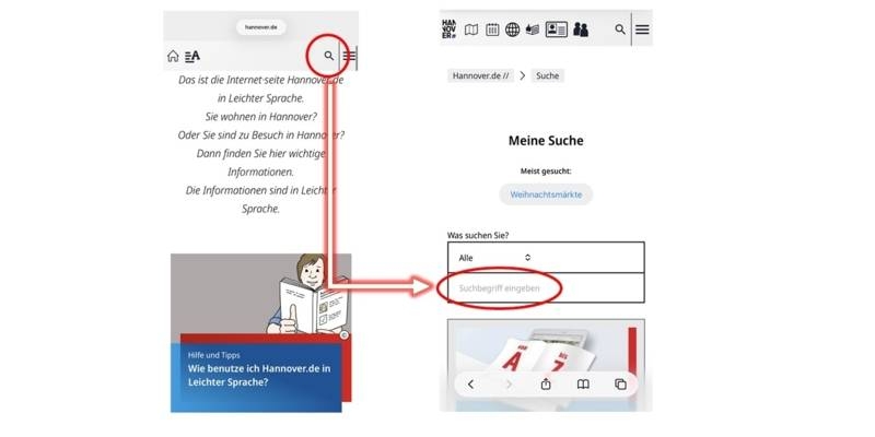 Suche in der Mobilansicht des Leichte-Sprache-Portals