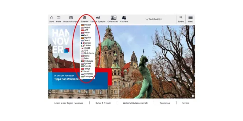 Aufklappmen&uuml; zur Sprachauswahl