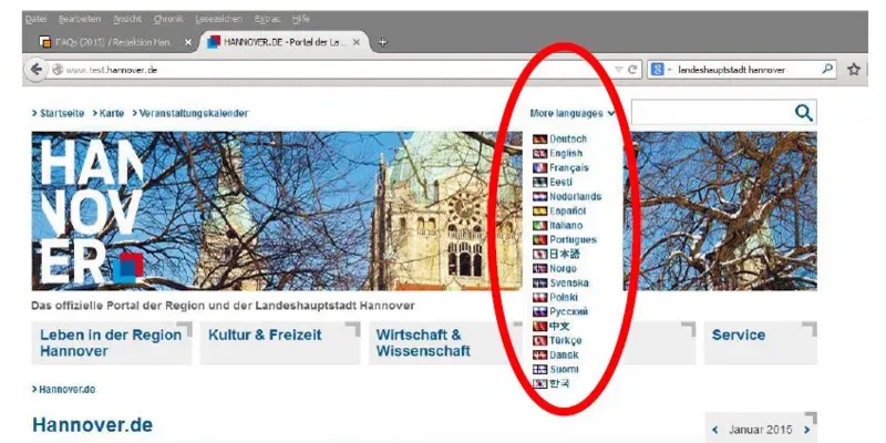 Aufklappmen&uuml; zur Sprachauswahl