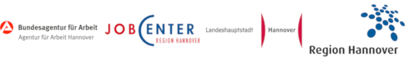 Logos der Bundesagentur für Arbeit Hannover, Jobcenter Region Hannover, Landeshauptstadt Hannover und Region Hannover.