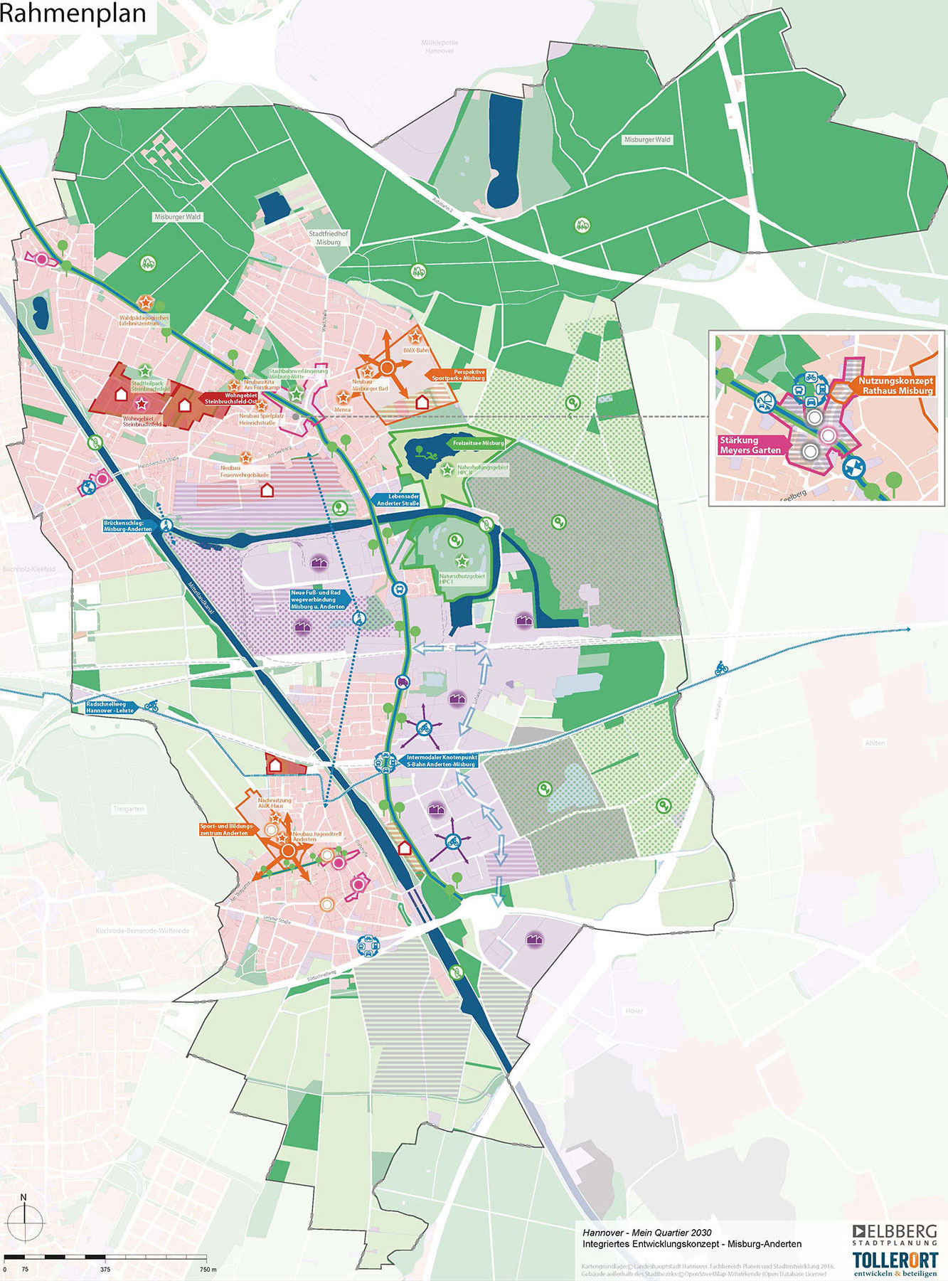Kartenansicht der Stadtteile Anderten, Misburg-Süd, Misburg-Nord