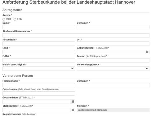 Ausstellung Einer Sterbeurkunde Hannover Anzeige Sterbefall Sterbefall Behordenfuhrer Burger Service Leben In Der Region Hannover Hannover De Home Hannover De