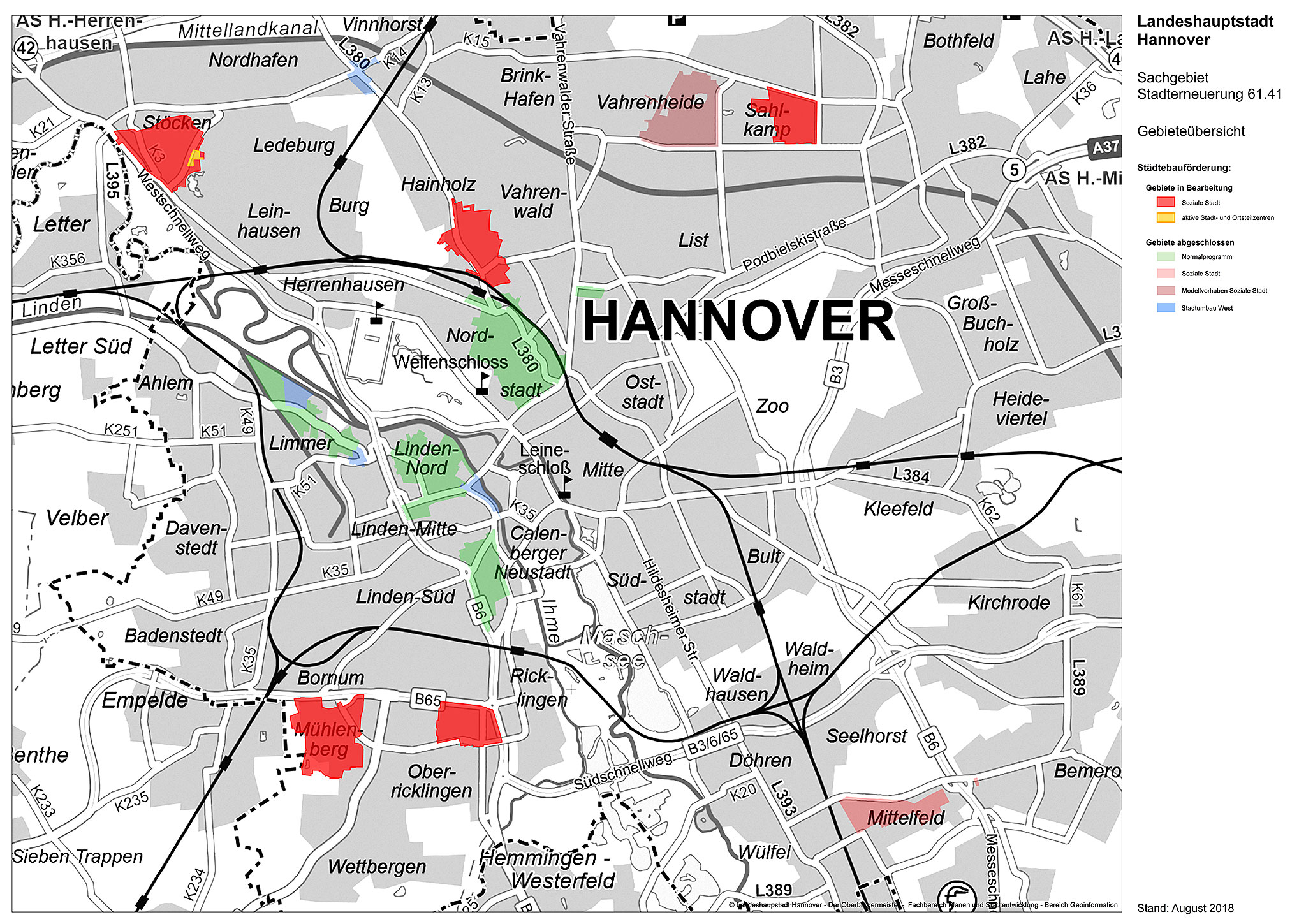 Übersichtskarte über die Fördergebiete in Hannover